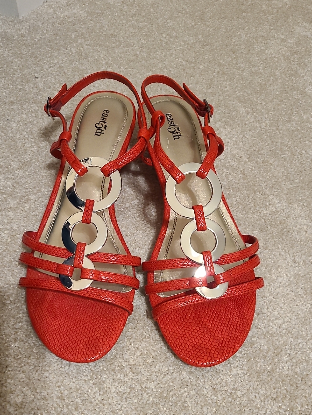 East 5th NWOT Sexy Red/Silver Wedge Ssandles Sz 9